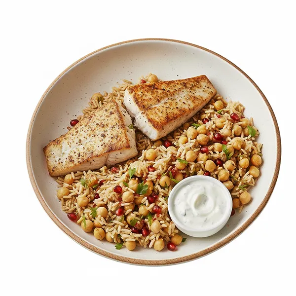 Turkish Fish Roast with Chickpea Rice Pilaf